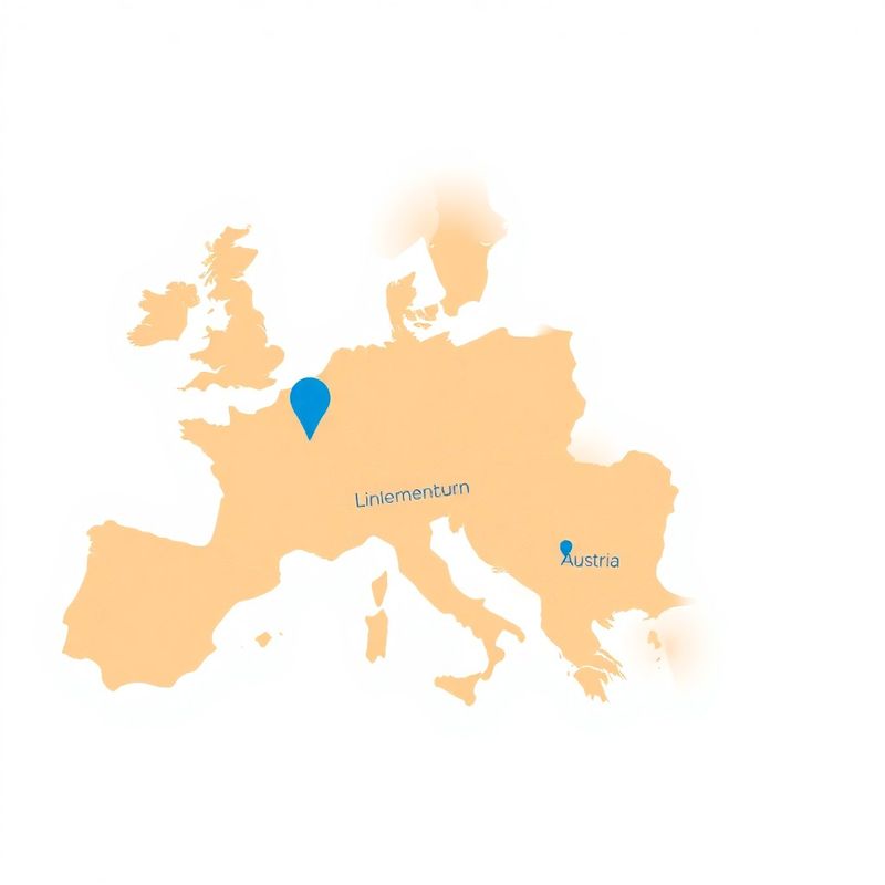 Hartă minimalistă a Europei cu marcaje albastre pe România, Luxemburg, Liechtenstein, Cipru și Austria